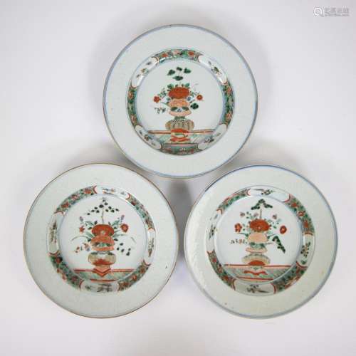 Collection of 3 Chinese famille verte plates with decor of v...