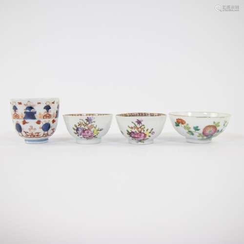 Lot of 4 Chinese cups, 2 cups famile rose, Imari cup 18th an...