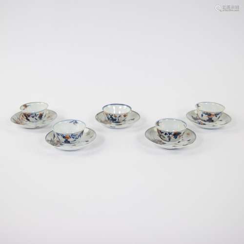 5 Chinese Imari cups and saucers, 18th century