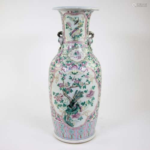 Chinese baluster vase circa 1880, famille rose decor birds, ...