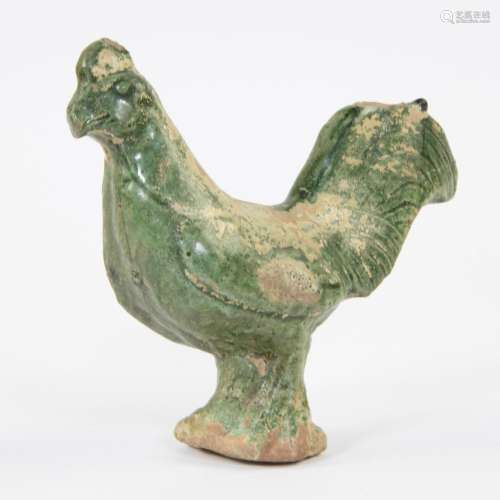 Han-dynasty rooster/chicken in green glazed terracotta, Chin...