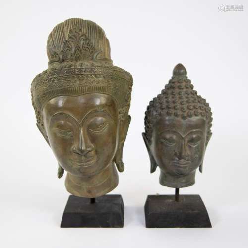 Collection of 2 bronze Buddha heads, Thailand