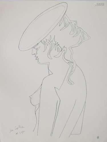 Jean COCTEAU lithograph Femme de profil, signed and dated in...