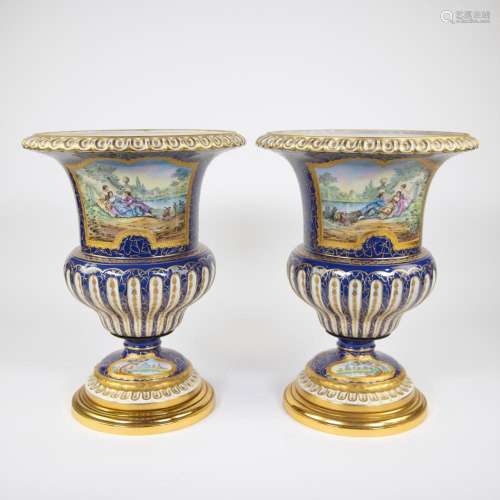 Pair of porcelain French garden vases SAMSON in cobalt blue ...