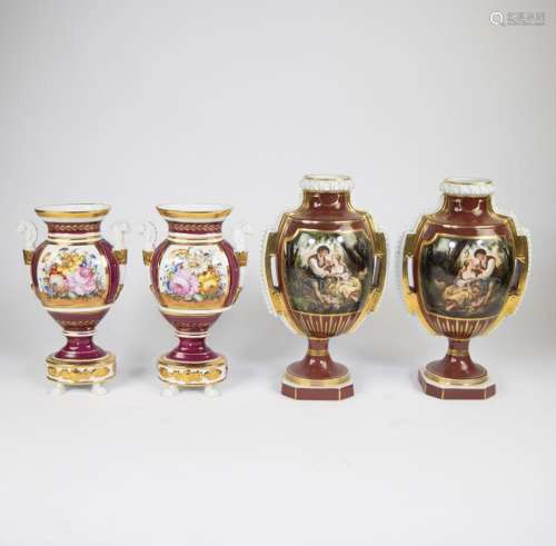 Porcelain lot, pair of Sèvres vases with floral decor and ha...