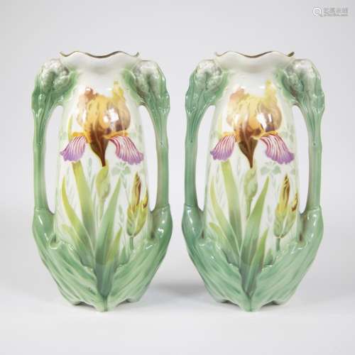 Pair of Art Nouveau decorative vases decorated with lilies L...