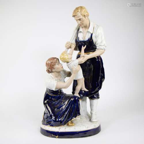 Large Royal Dux porcelain statue of father, mother and child...