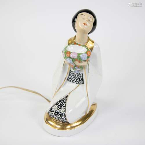 Porcelain night lamp depicting a kneeling Japanese lady ETTL...