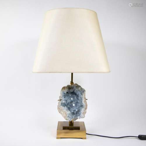 Lampadaire seventies in gilded brass with agate stone and wh...