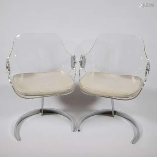 Pair of chrome and perspex chairs by Boris Tabacoff, seventi...