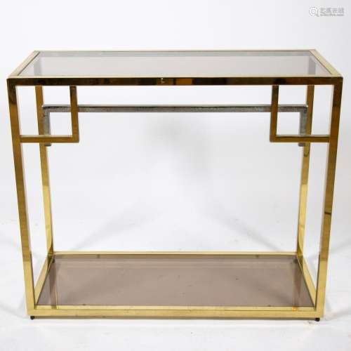 Gilded console in Belgo Chrome style with fumed glass, 1970s