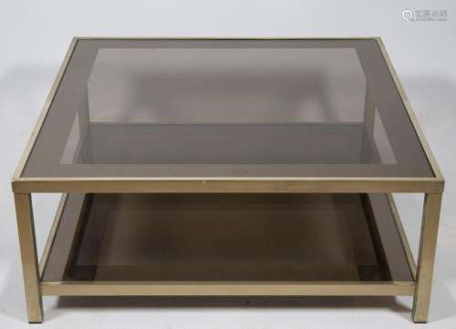 Coffee table with fumed glass in Belgo Chrome style, 1970s