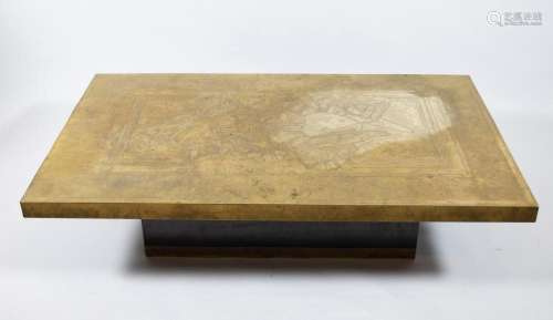 Beautiful and typical etched brass coffee table by the Belgi...