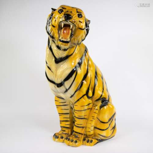 Large ceramic hand-painted tiger, Italy from the 1970s