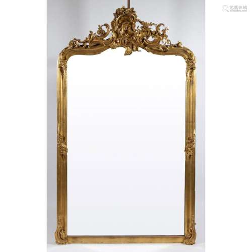 Gilded castle mirror in Louis XIV style with cut mirror glas...