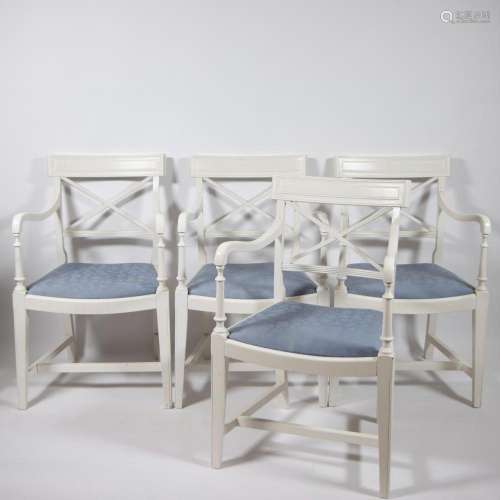 Collection of 4 Edwardian armchairs in white lacquered oak