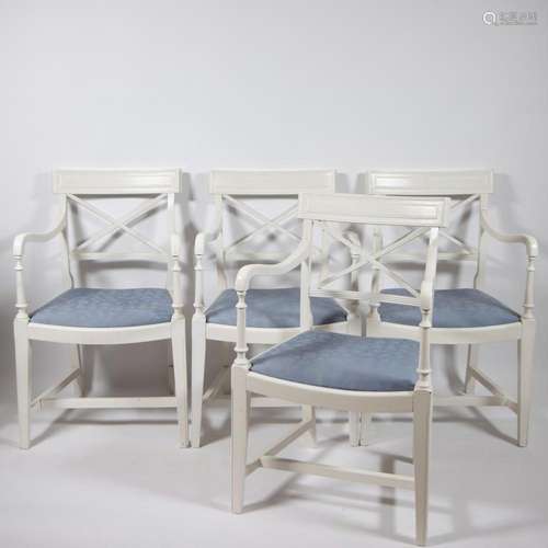 Collection of 4 Edwardian armchairs in white lacquered oak