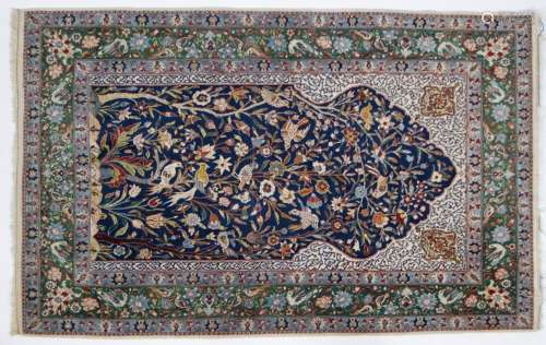 Persian carpet with floral decor and birds