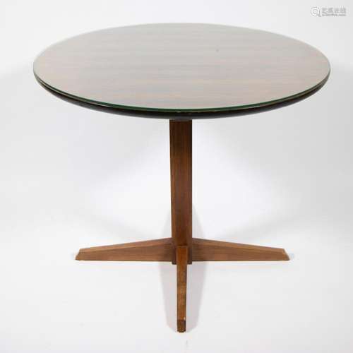 Vintage wooden round table (with glass protection top)