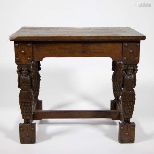 19th century oak wall console with 4 sculpted legs