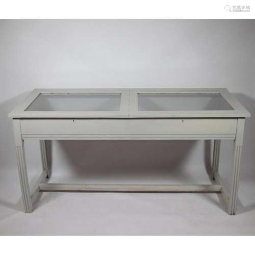 Display cabinet or table showcase in gray painted wood