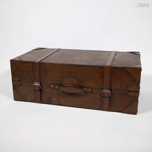 Antique wooden travel case with leather straps