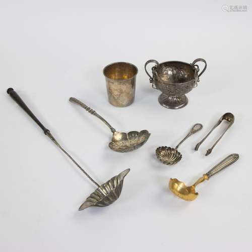 Collection of 19th century silver including punch spoon, sug...