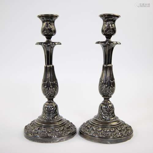 Pair of silver candlesticks, Belgian 1831-1868.