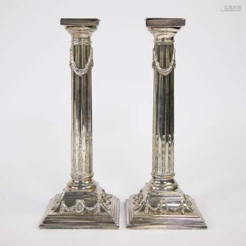 Pair of silver candlesticks maker EBRARD, Mons ca 1800, silv...