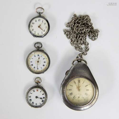 Lot of 4 pocket watches, 3 of which are silver