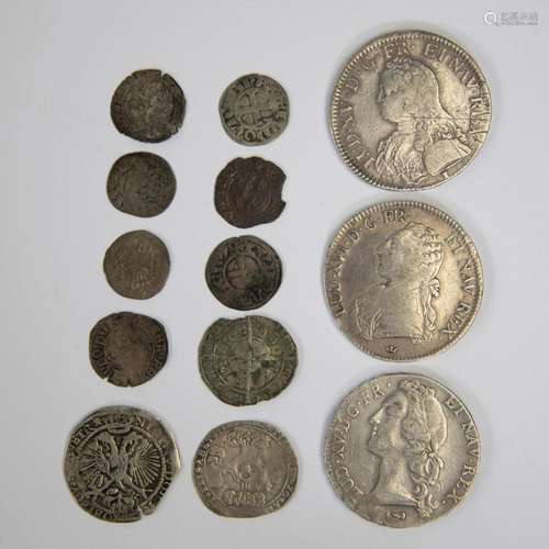 Collection of old silver coins (excavation finds 14th to 16t...