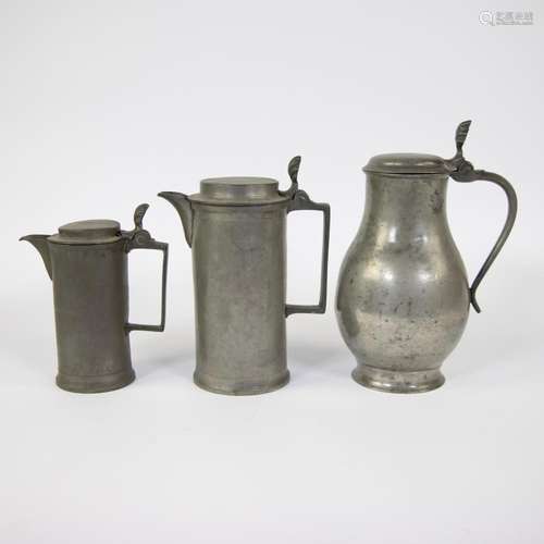 Collection of 3 Kortrijk pewter jugs