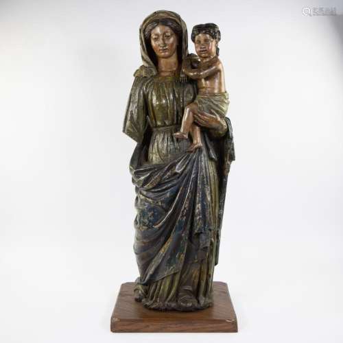 Large polychrome statue of Madonna with child, South Europea...