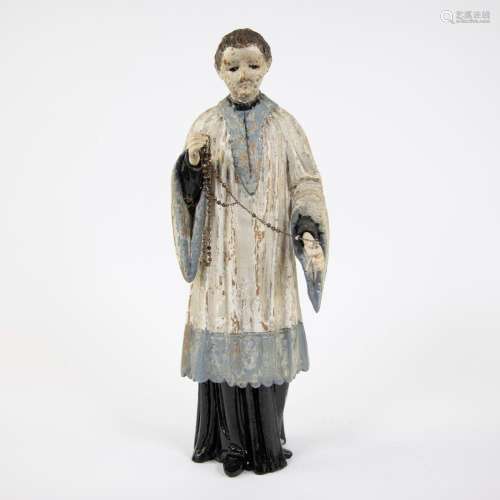 18th century wooden statue of Aloysius Gonzaga with small cr...