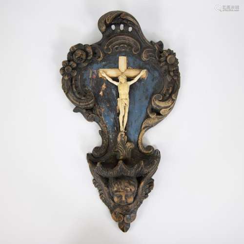 French holy water font of carved wood, 18th century