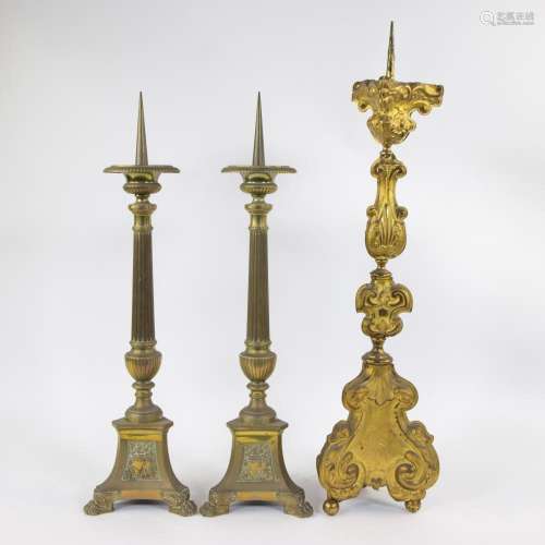 Collection of 3 pink candlesticks, 18th and early 19th centu...