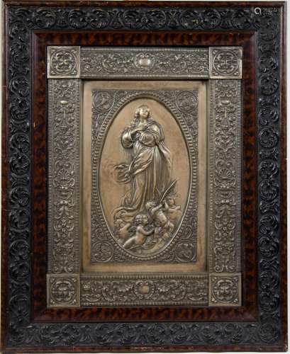 19th century metal bas-relief Madonna with putti