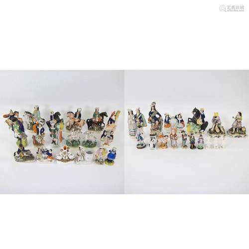 Large collection (34 of old Staffordshire porcelain figurine...