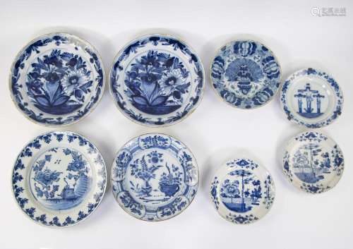 Lot blue and white Delft plates, among others period Delftwa...