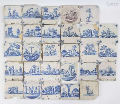 Collection of 28 Delft tiles 17th and 18th century