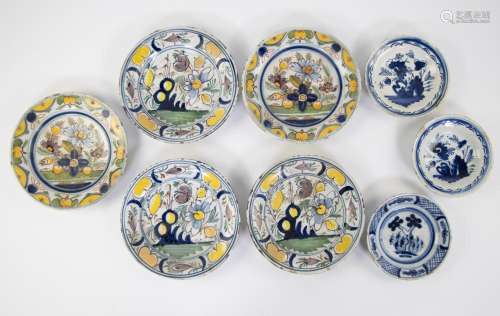 Lot of 5 polychrome Delft plates with colorful floral decora...