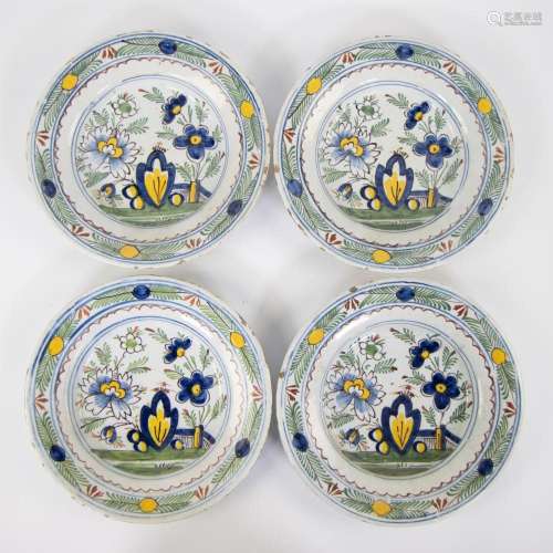 4 Delft polychrome plates, 18th century