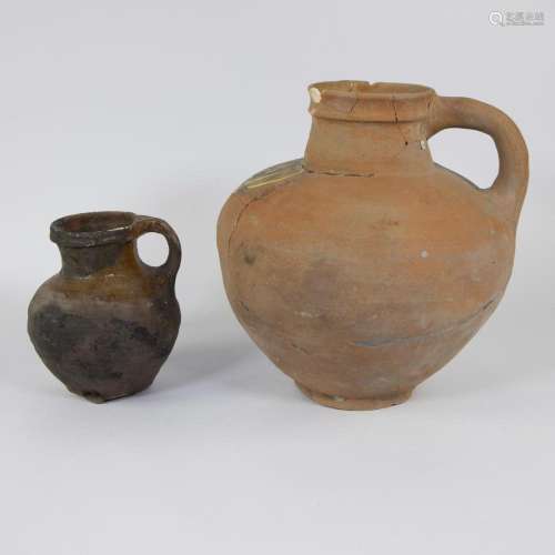 Collection of 2 earthenware jugs 14th and 15th century