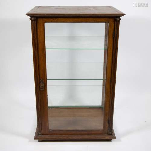 Wooden table display case with 2 glass tops.