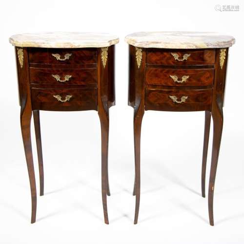 Lot of 2 Louis XV style side cabinets with bronze fittings a...