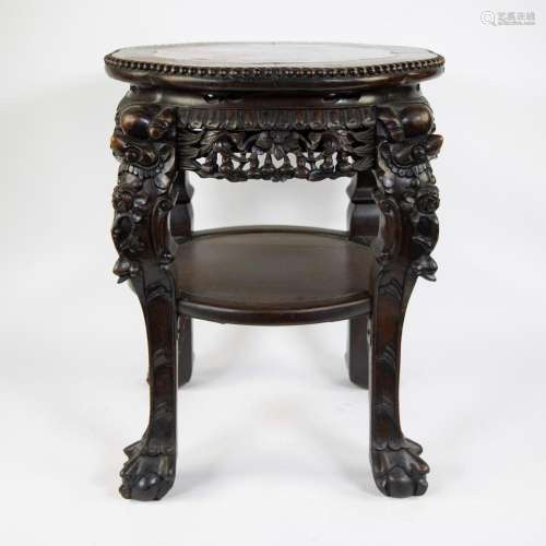 Chinese pedestal with marble inlaid top