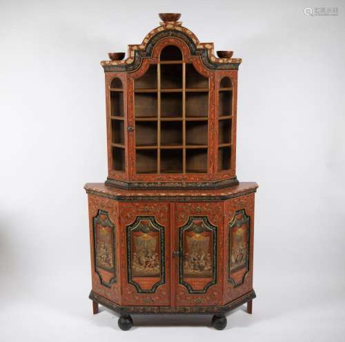 Dutch richly painted display cabinet with flower decoration ...