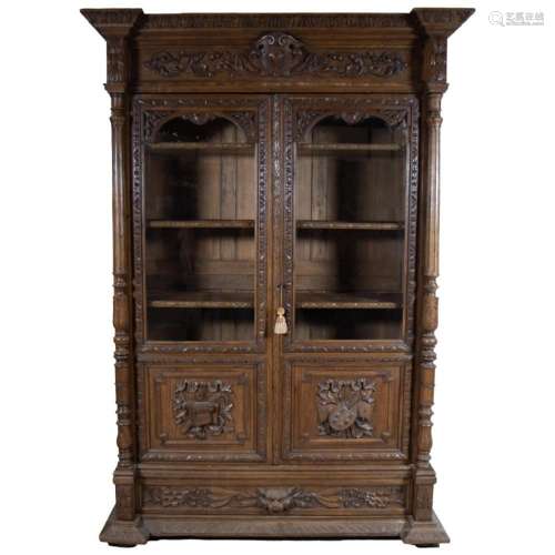Richly sculpted oak yacht or bookcase