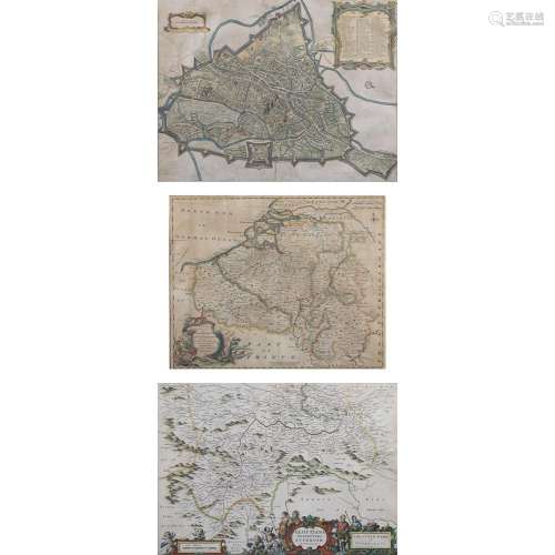 Collection of 3 antique maps, Ghent a large City and Castle ...