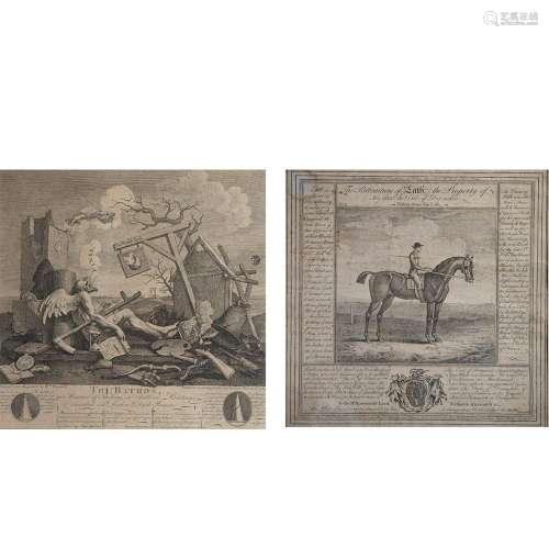 Lot with 2 old engravings, The Bathos 1764 by Hogarth and Th...